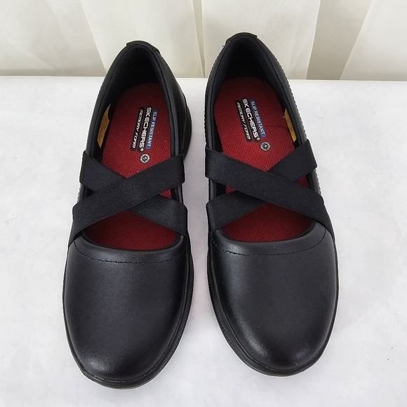 Skechers Work Slip Resistant Black Leather Cross Strap Shoe Size 6 - Picture 4 of 11